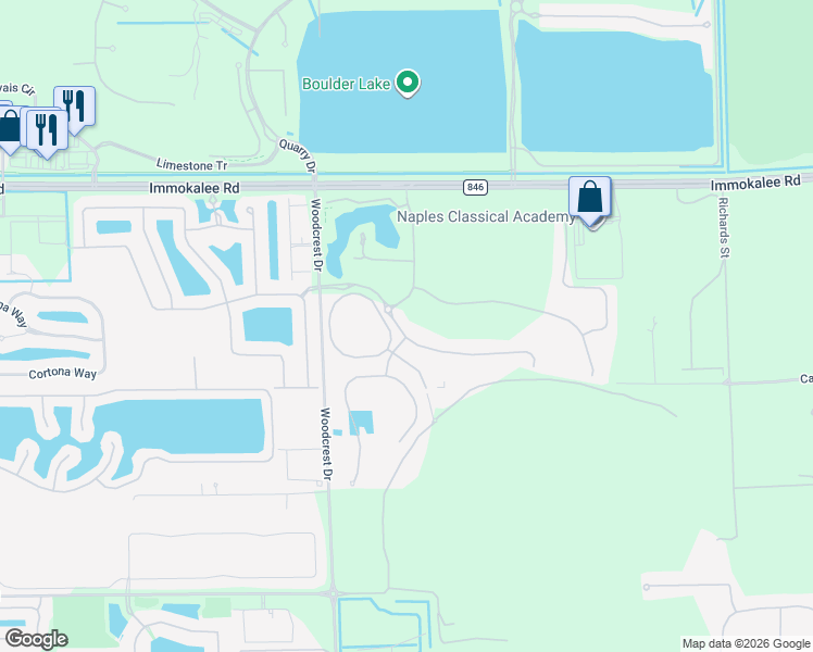 map of restaurants, bars, coffee shops, grocery stores, and more near 2167 Antigua Lane in Naples