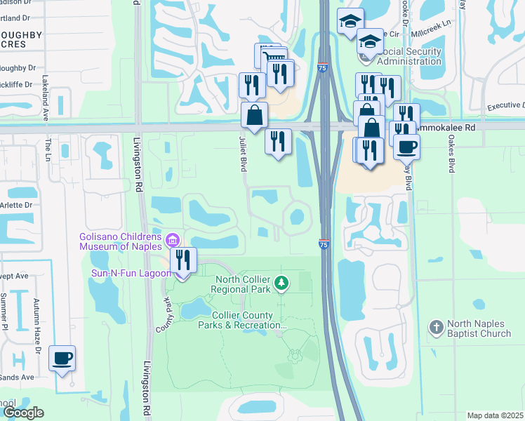 map of restaurants, bars, coffee shops, grocery stores, and more near 5520 Jonquil Lane in Naples