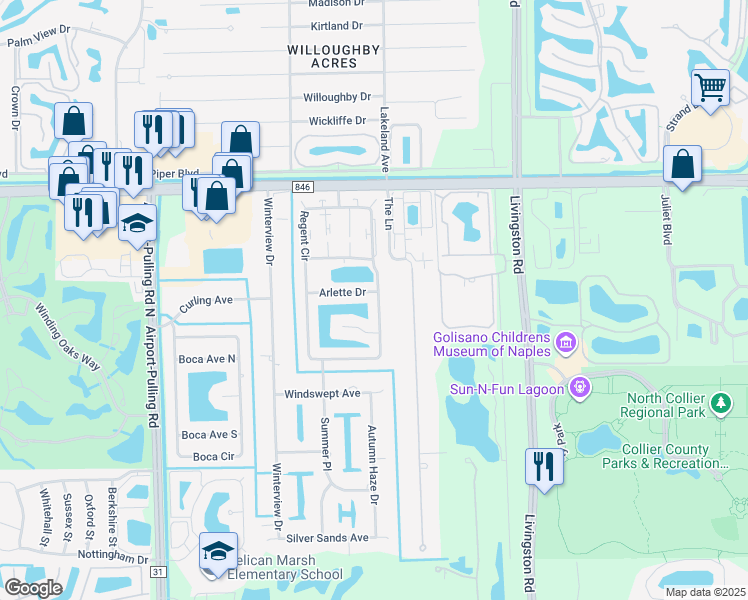 map of restaurants, bars, coffee shops, grocery stores, and more near 10300 Regent Circle in Naples