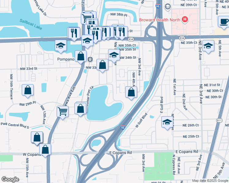 map of restaurants, bars, coffee shops, grocery stores, and more near 3001 Northwest 5th Terrace in Pompano Beach
