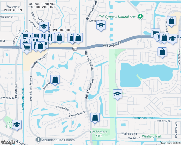 map of restaurants, bars, coffee shops, grocery stores, and more near 6999 Camden Court in Margate