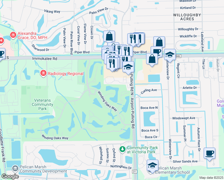 map of restaurants, bars, coffee shops, grocery stores, and more near 2245 Harmony Lane in Naples