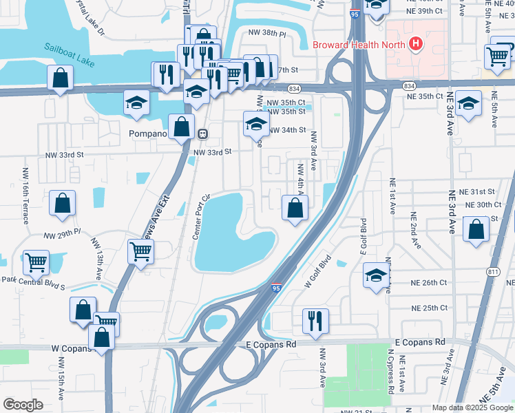 map of restaurants, bars, coffee shops, grocery stores, and more near 3001 Northwest 5th Terrace in Pompano Beach