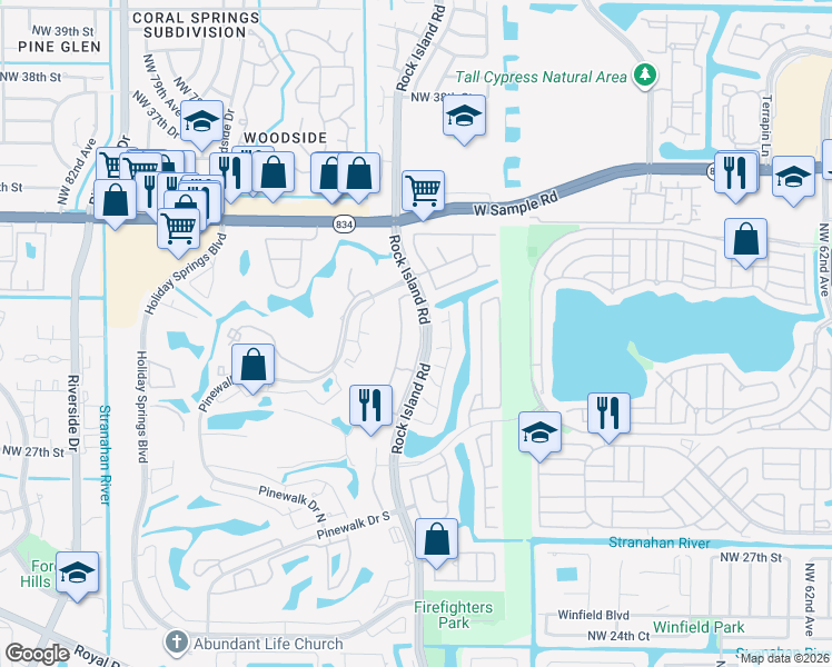 map of restaurants, bars, coffee shops, grocery stores, and more near 6999 Camden Court in Margate