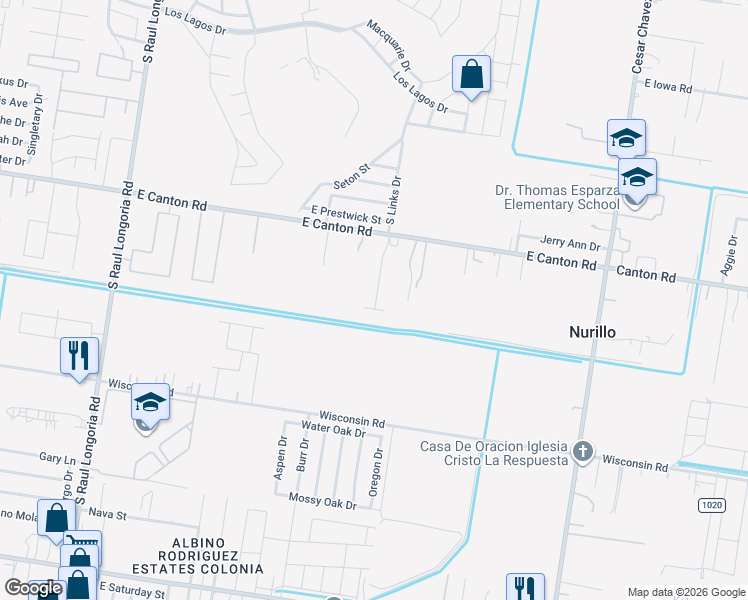 map of restaurants, bars, coffee shops, grocery stores, and more near 3648 East Canton Road in Edinburg