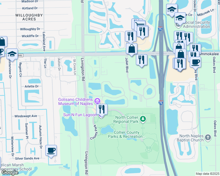map of restaurants, bars, coffee shops, grocery stores, and more near 15173 Butler Lake Drive in Naples