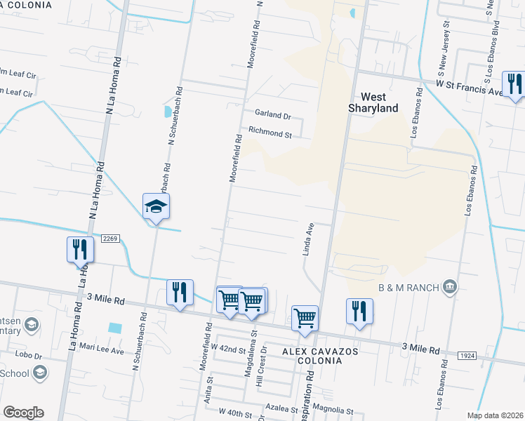 map of restaurants, bars, coffee shops, grocery stores, and more near 2109 Liberty Street in Mission