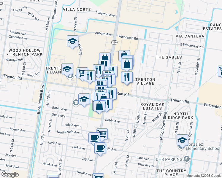 map of restaurants, bars, coffee shops, grocery stores, and more near in McAllen