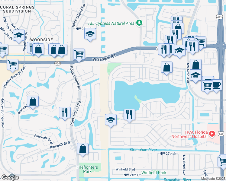 map of restaurants, bars, coffee shops, grocery stores, and more near 3170 West Buena Vista Drive in Margate