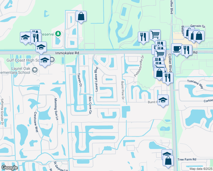 map of restaurants, bars, coffee shops, grocery stores, and more near 8503 Laurel Lakes Cove in Naples