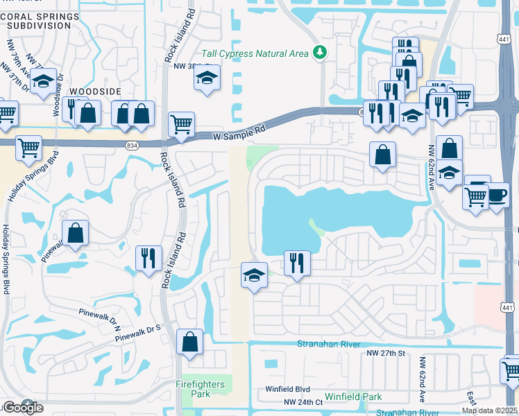map of restaurants, bars, coffee shops, grocery stores, and more near 3170 West Buena Vista Drive in Margate