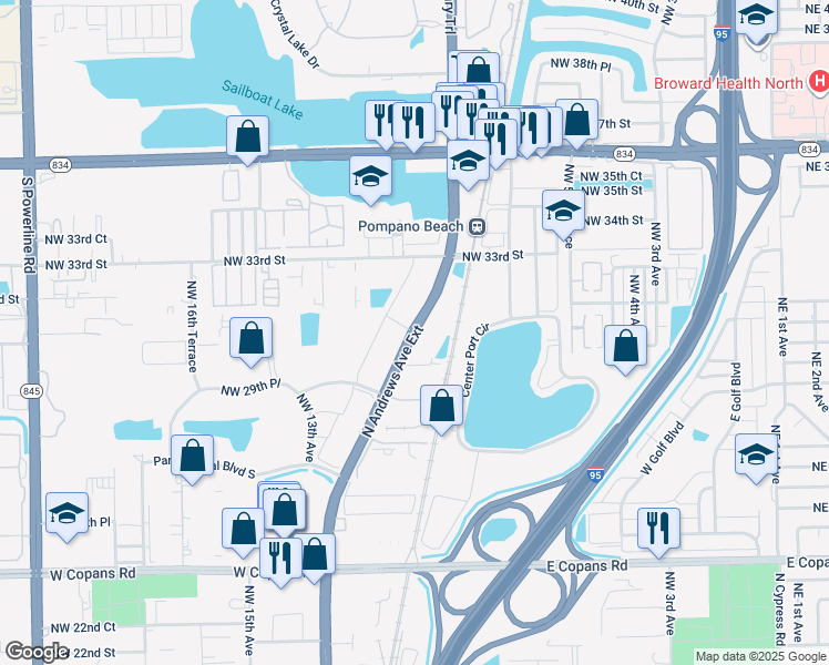 map of restaurants, bars, coffee shops, grocery stores, and more near 3072 North Andrews Avenue Extension in Pompano Beach
