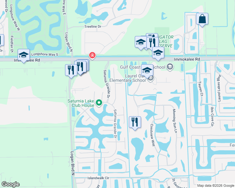 map of restaurants, bars, coffee shops, grocery stores, and more near 2334 Butterfly Palm Drive in Naples