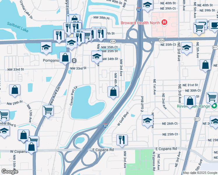 map of restaurants, bars, coffee shops, grocery stores, and more near 3001 Northwest 4th Terrace in Pompano Beach