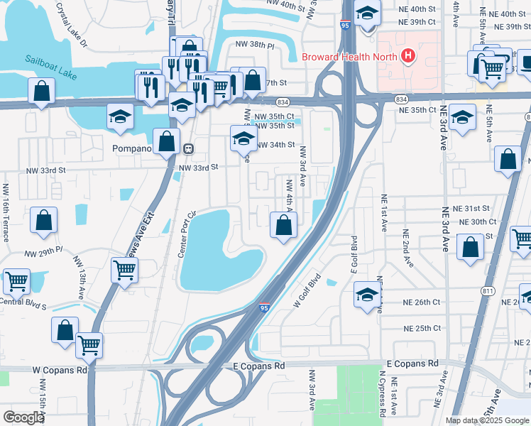 map of restaurants, bars, coffee shops, grocery stores, and more near 3001 Northwest 4th Terrace in Pompano Beach