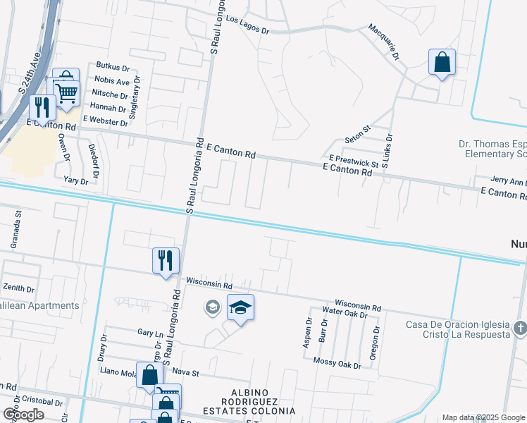 map of restaurants, bars, coffee shops, grocery stores, and more near Wolverine Street in Edinburg