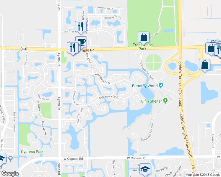 map of restaurants, bars, coffee shops, grocery stores, and more near 4562 Baywood III in Coconut Creek