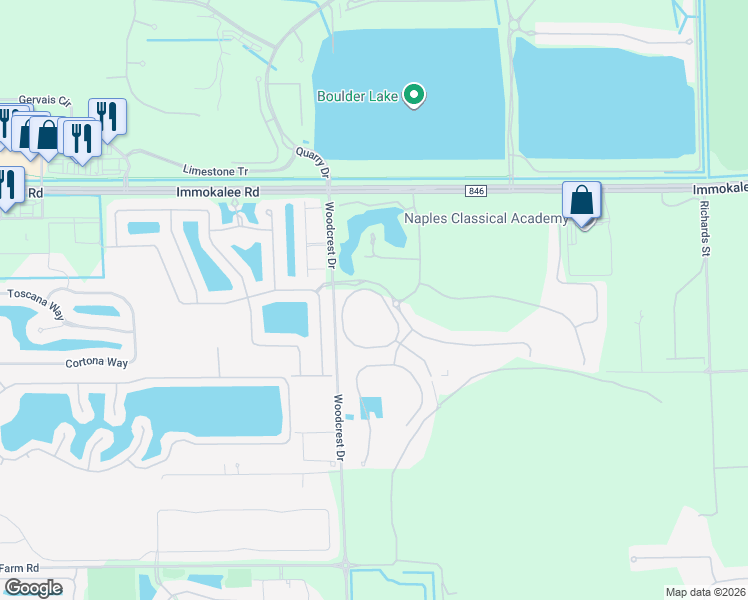 map of restaurants, bars, coffee shops, grocery stores, and more near 2254 Ridge Road in Naples