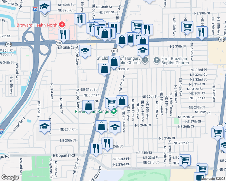 map of restaurants, bars, coffee shops, grocery stores, and more near 91 Havenwood Drive in Pompano Beach