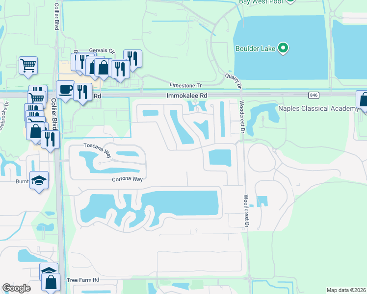 map of restaurants, bars, coffee shops, grocery stores, and more near 9267 Glenforest Drive in Naples