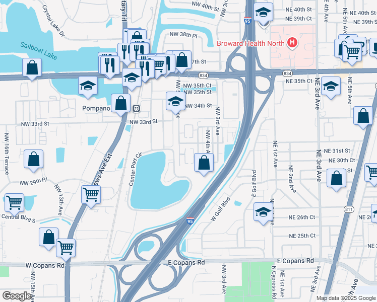 map of restaurants, bars, coffee shops, grocery stores, and more near 3001 Northwest 4th Terrace in Pompano Beach