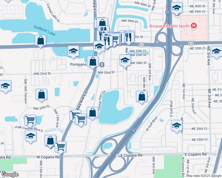 map of restaurants, bars, coffee shops, grocery stores, and more near 2810 Northwest 8th Avenue in Pompano Beach
