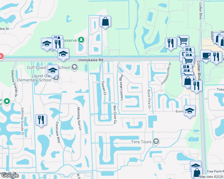 map of restaurants, bars, coffee shops, grocery stores, and more near 8204 Ibis Cove Circle in Naples