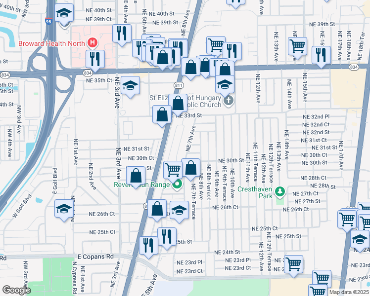 map of restaurants, bars, coffee shops, grocery stores, and more near 3101 Northeast 7th Avenue in Pompano Beach