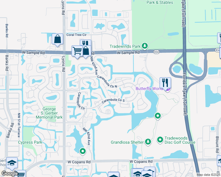 map of restaurants, bars, coffee shops, grocery stores, and more near 4562 Baywood III in Coconut Creek