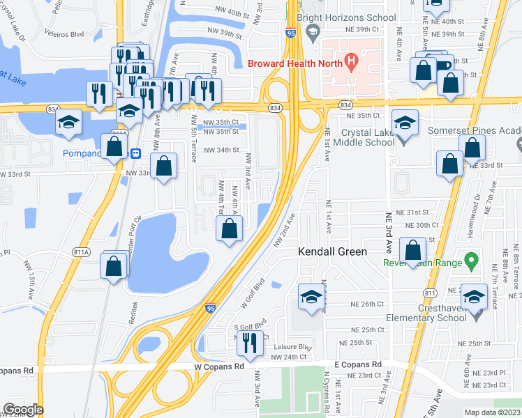 map of restaurants, bars, coffee shops, grocery stores, and more near 2 Eagle Trace Boulevard in Pompano Beach