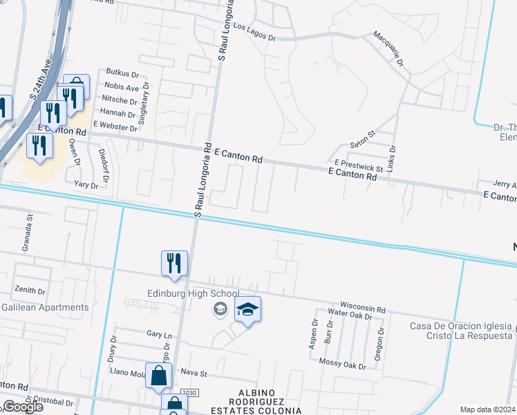 map of restaurants, bars, coffee shops, grocery stores, and more near 3110 Sabercat Avenue in Edinburg