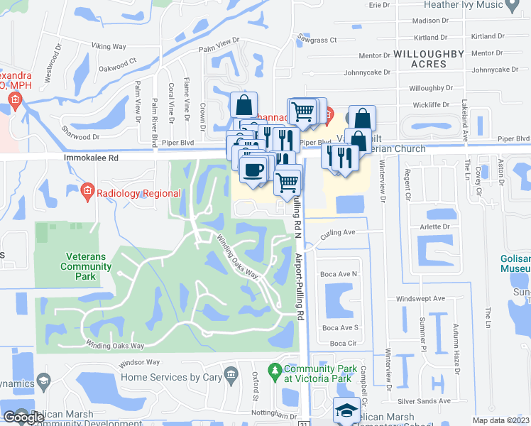 map of restaurants, bars, coffee shops, grocery stores, and more near 2370 Naples Trace Circle in Naples