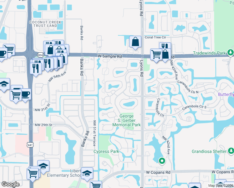 map of restaurants, bars, coffee shops, grocery stores, and more near 3901 Cocoplum Circle in Coconut Creek
