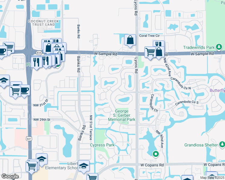 map of restaurants, bars, coffee shops, grocery stores, and more near 3949 Cocoplum Circle in Coconut Creek