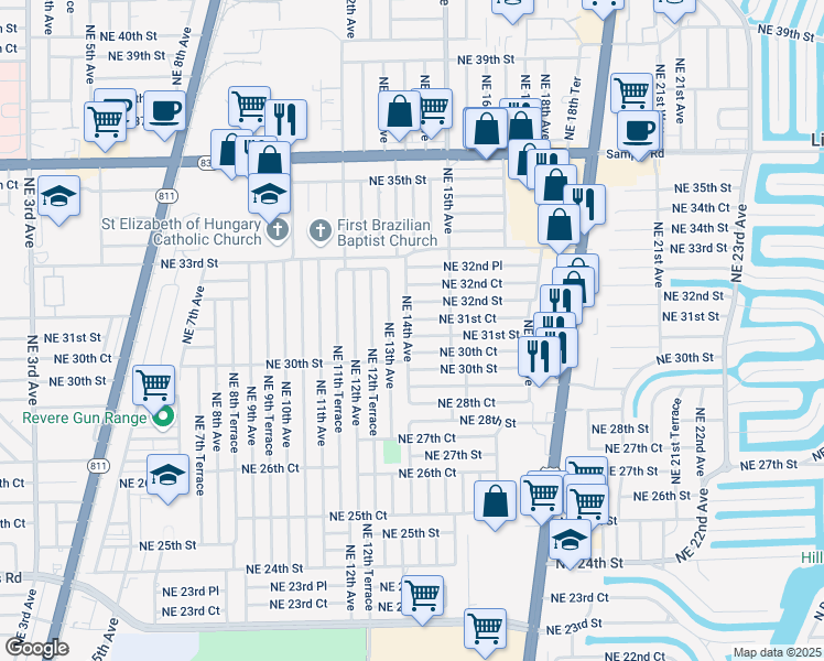 map of restaurants, bars, coffee shops, grocery stores, and more near 1412 Northeast 31st Court in Pompano Beach