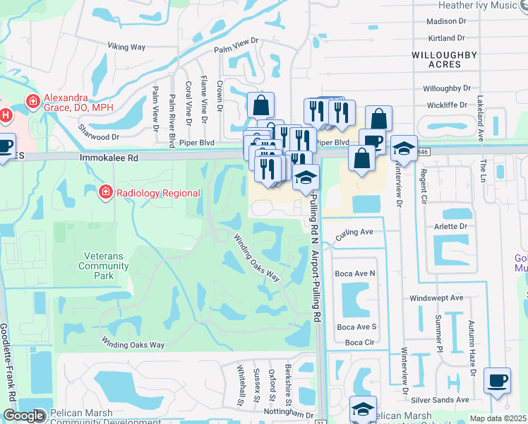 map of restaurants, bars, coffee shops, grocery stores, and more near 2355 Naples Trace Circle in Naples