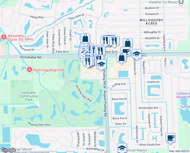 map of restaurants, bars, coffee shops, grocery stores, and more near 10621 Airport-Pulling Road in Naples