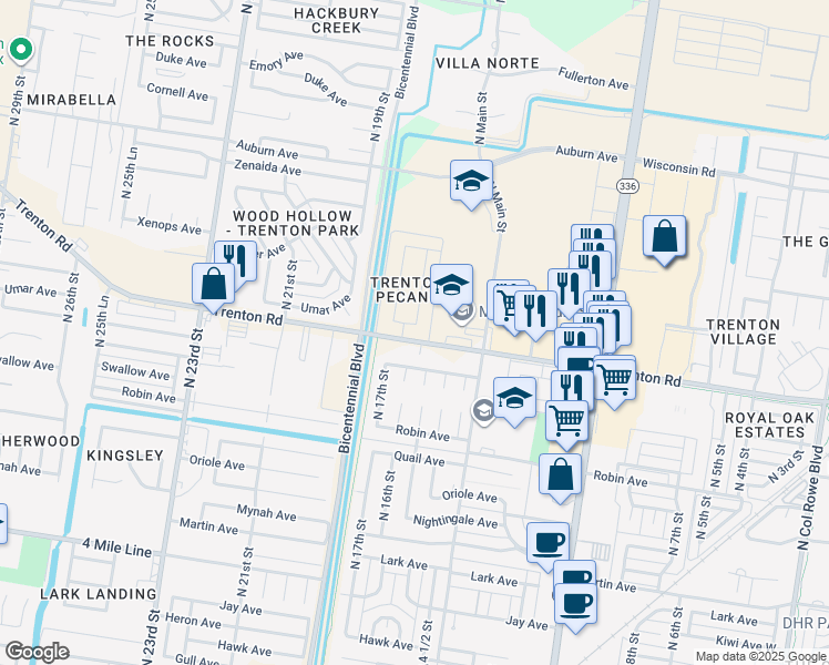 map of restaurants, bars, coffee shops, grocery stores, and more near 1629 Umar Avenue in McAllen