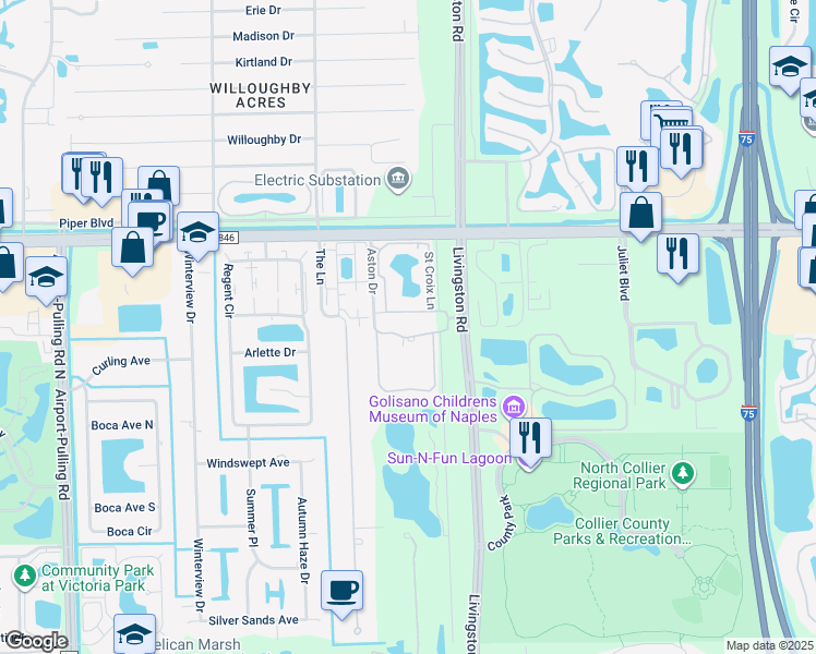 map of restaurants, bars, coffee shops, grocery stores, and more near 4827 Aston Gardens Way in Naples