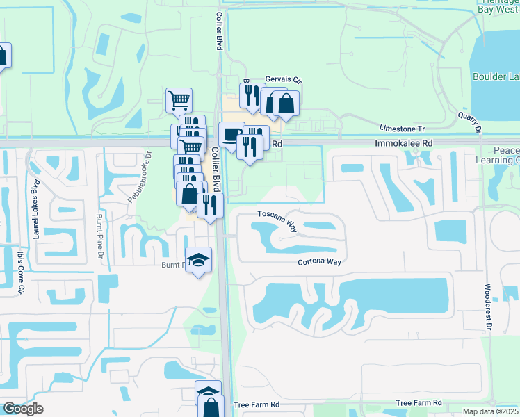 map of restaurants, bars, coffee shops, grocery stores, and more near 14977 Toscana Way in Naples