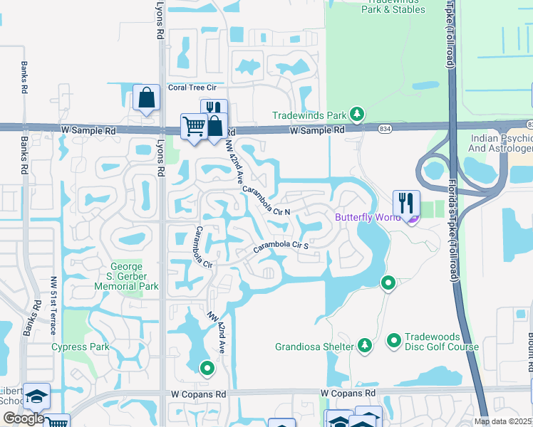 map of restaurants, bars, coffee shops, grocery stores, and more near 4562 Baywood III in Coconut Creek
