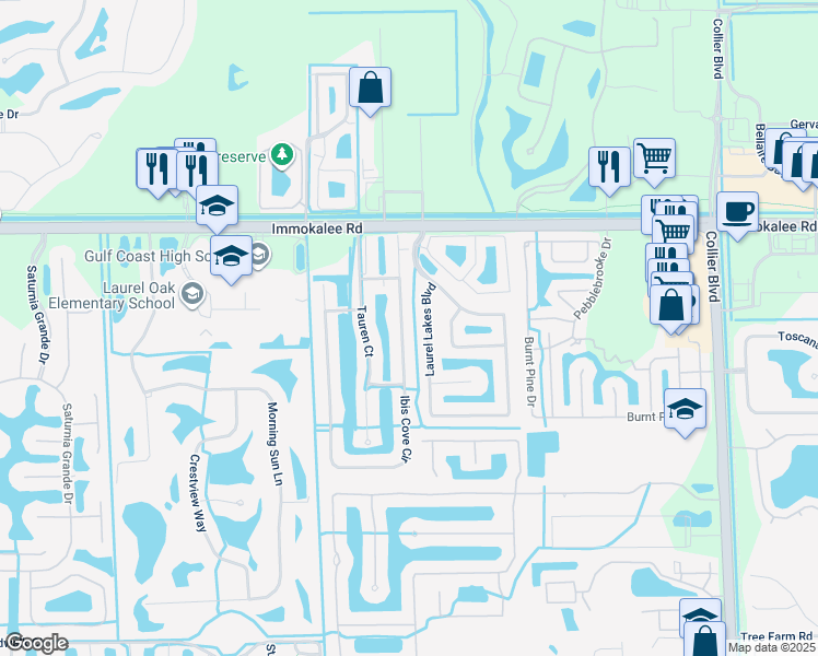 map of restaurants, bars, coffee shops, grocery stores, and more near 8204 Ibis Cove Circle in Naples