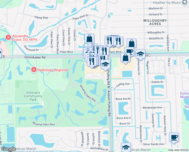 map of restaurants, bars, coffee shops, grocery stores, and more near 2355 Naples Trace Circle in Naples