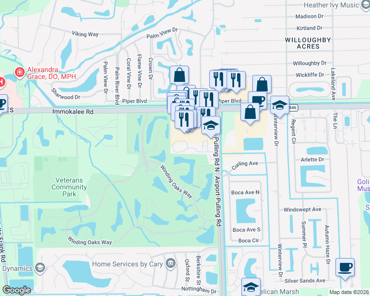 map of restaurants, bars, coffee shops, grocery stores, and more near 2355 Naples Trace Circle in Naples