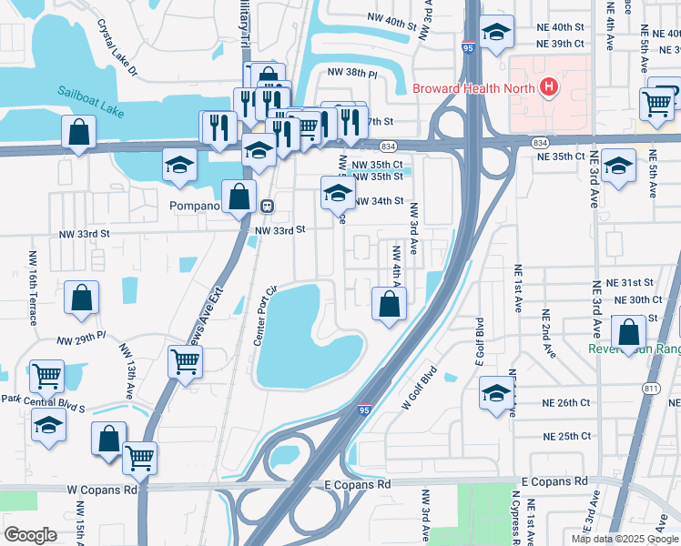 map of restaurants, bars, coffee shops, grocery stores, and more near 3103 Northwest 5th Terrace in Pompano Beach