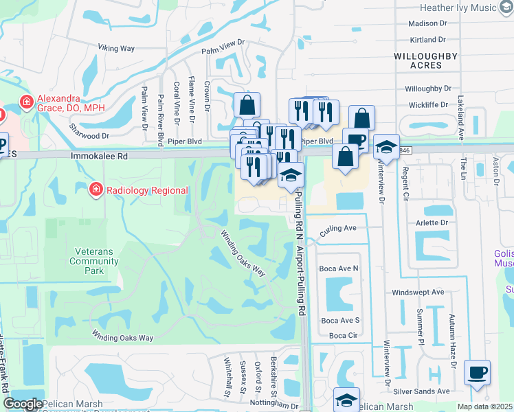 map of restaurants, bars, coffee shops, grocery stores, and more near 2355 Naples Trace Circle in Naples