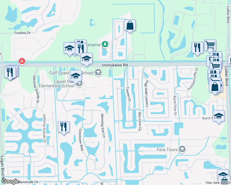 map of restaurants, bars, coffee shops, grocery stores, and more near 8719 Ibis Cove Circle in Naples