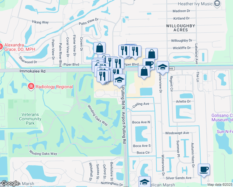 map of restaurants, bars, coffee shops, grocery stores, and more near 10621 Airport-Pulling Road in Naples