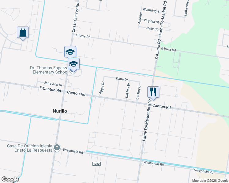 map of restaurants, bars, coffee shops, grocery stores, and more near 2617 Slaughter Drive in Edinburg