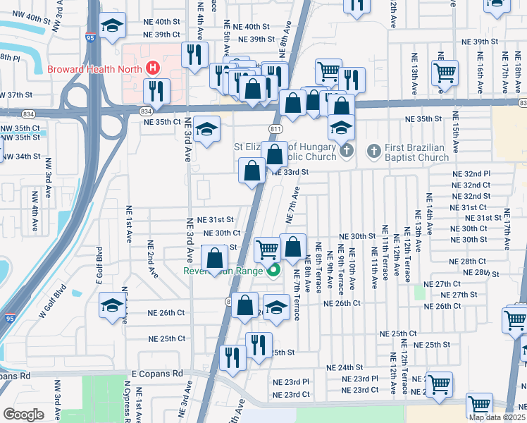 map of restaurants, bars, coffee shops, grocery stores, and more near 29 Havenwood Drive in Pompano Beach
